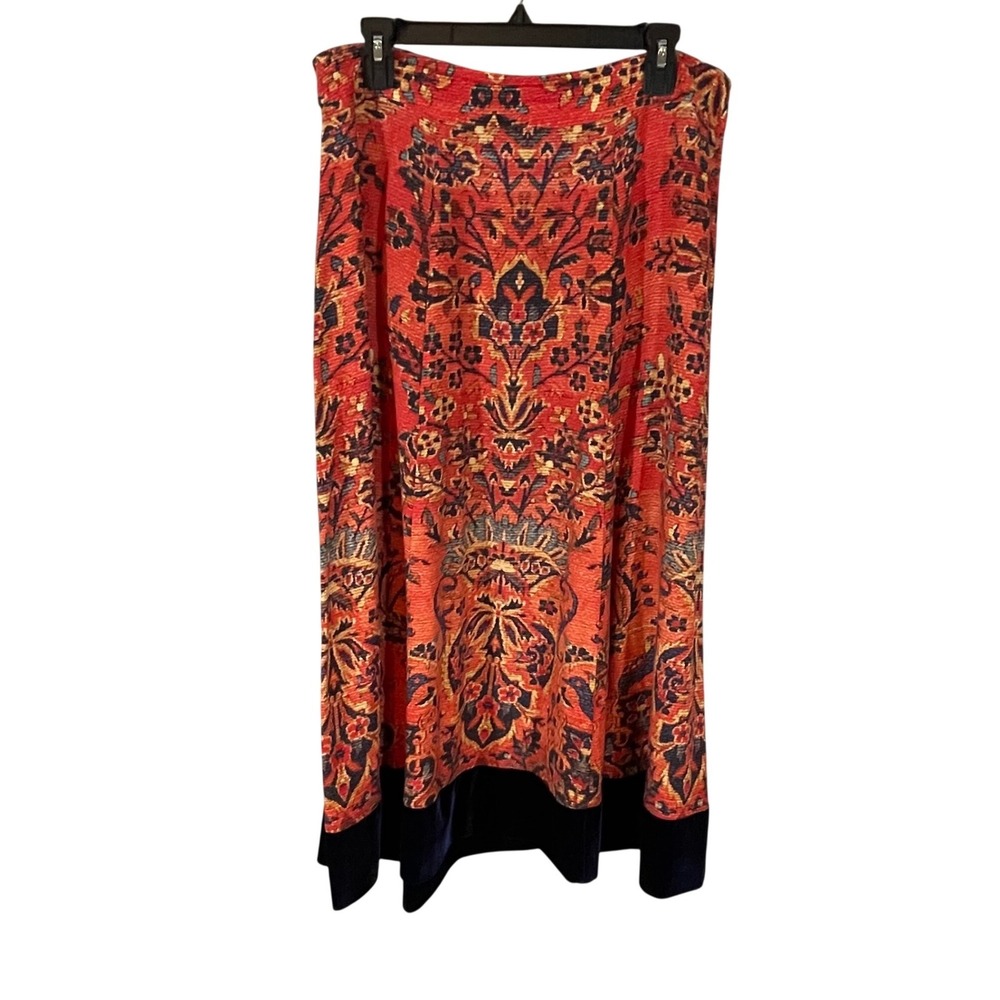 Soft Surroundings Red Damask Maxi Skirt Velvet Hem Boho Tall Size TL Cottagecore